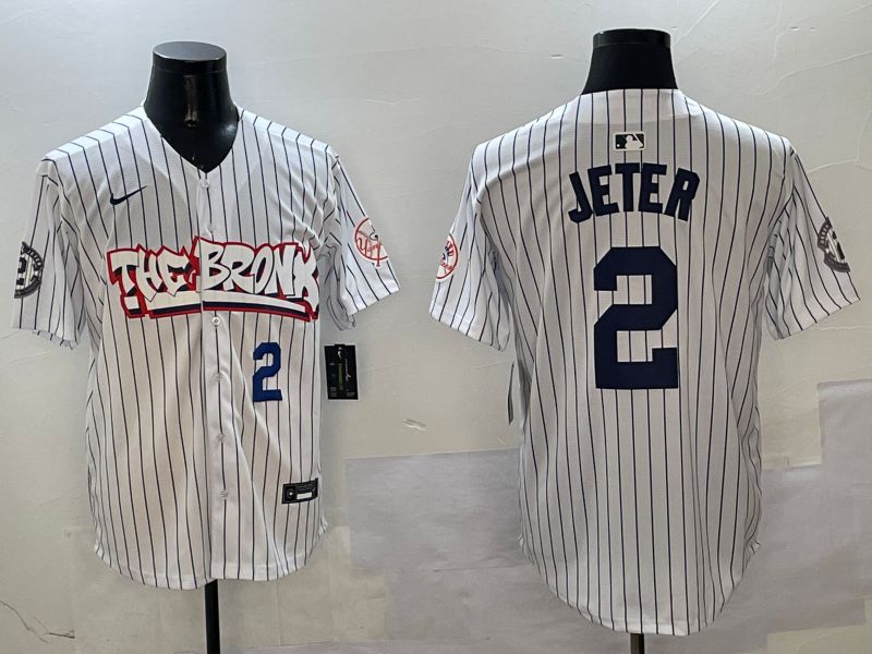 Men New York Yankees #2 Jeter White Stripe four generations Joint Name 2025 Nike MLB Jersey style 5->new york yankees->MLB Jersey